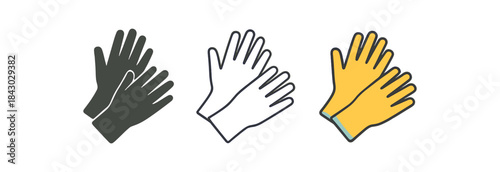 home cleaning icons one flat solid monochrome one thin black outline black and white one full color flat icon rubber gloves pair