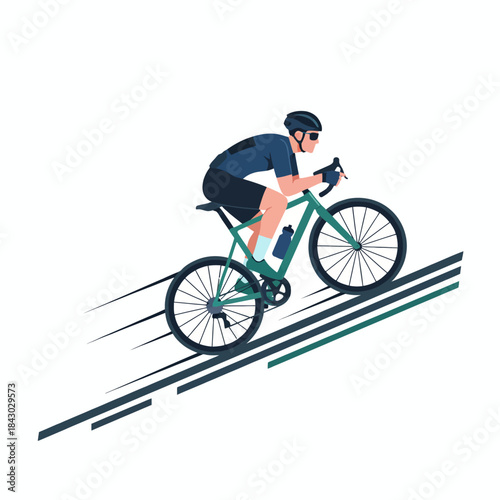 Cyclist riding a bicycle uphill indicated by motion lines