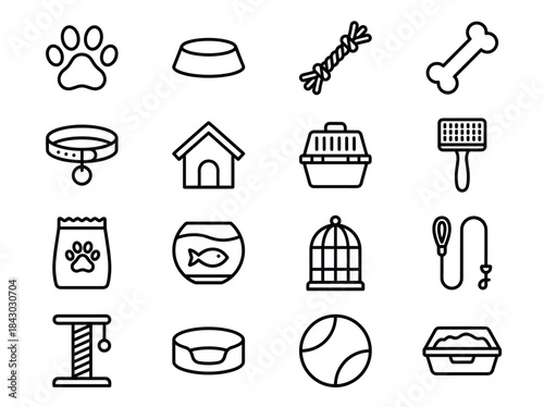 Collection of Pet Care Icons and Symbols for Animal Lovers.