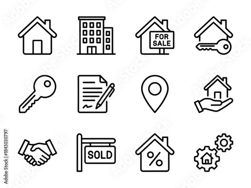 Real Estate Icons Collection Representing Property Transactions.