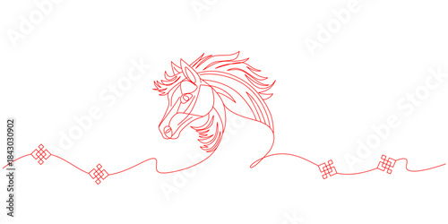 Red Chinese horse shio line art style vector EPS 10