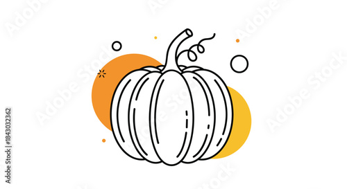 Vibrant stylized pumpkin illustration with bold black outlines and warm orange and yellow shapes behind it creates a playful autumn graphic for design projects.