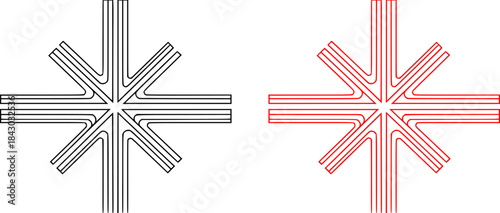 Multichannel Route Intersection Four-Way Flat Vector Diagram
