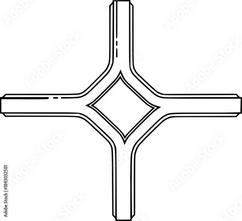 Multichannel Route Intersection Four-Way Flat Vector Diagram
