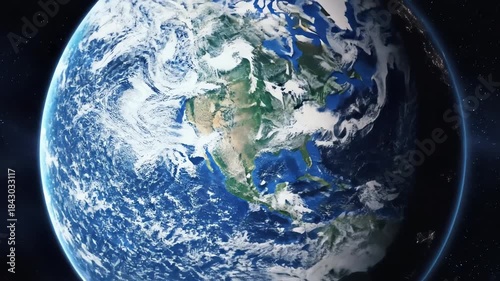 A surreal animation of an elliptical or oval-shaped Planet Earth rotating in the vastness of space, slowly zooming in on the continents.