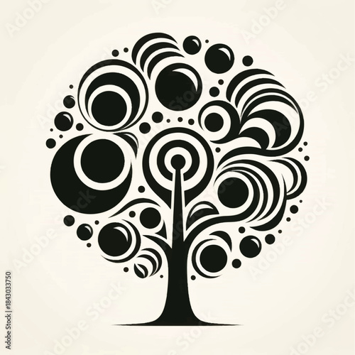 Stylized Tree with Circular Patterns A Symbolic Representation of Growth and Connectivity.