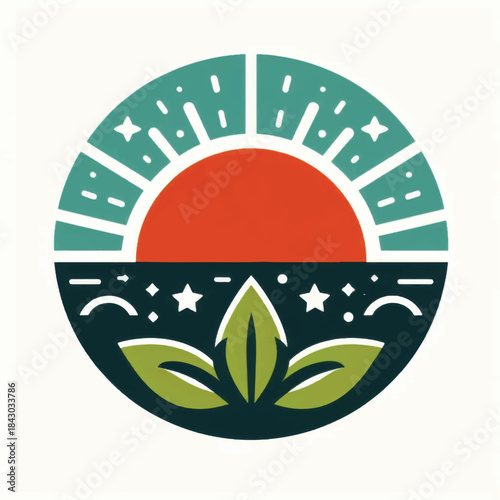 Sunrise over nature with leaves and stars a beautiful illustration.