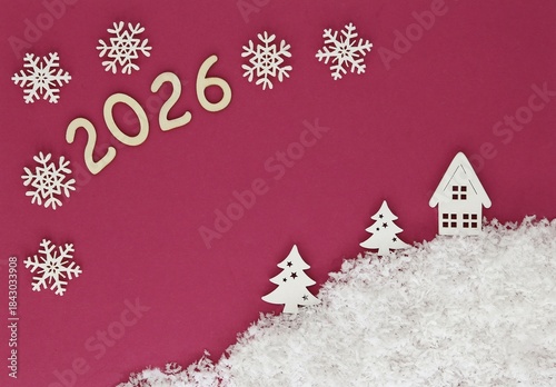 Christmas and New Year cards with arranged winter landscape