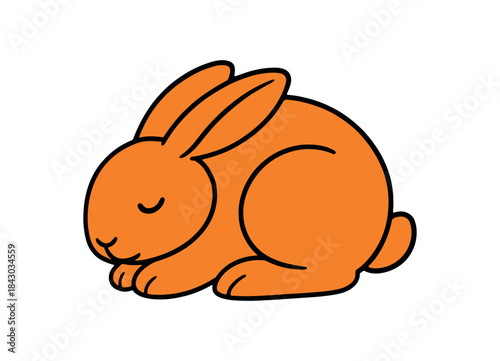 Flat vector illustration of bright rabbit curled sleeping pose with tucked ears rounded shapes clean outline clean white background