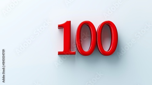 Vibrant Red Centesimal Emblem on Plain Surface Representing a Century in Three Dimensional Design