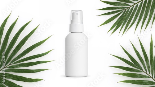 Aloe vera plant with a small white spray bottle in the center. Natural skincare and beauty product. Eco-friendly and organic skincare. The concept of natural skincare products.