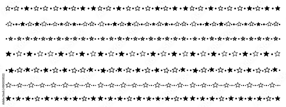 Fototapeta premium Set of decorative star seamless vector borders and dividers hand drawn celestial pattern collection