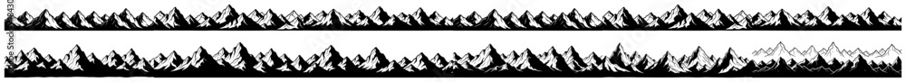 Obraz premium Collection of seamless mountain range borders Set of panoramic vector silhouettes for outdoor and adventure design