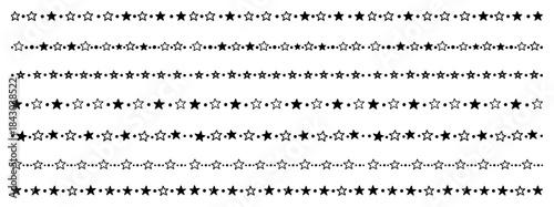 Set of decorative star seamless vector borders and dividers hand drawn celestial pattern collection