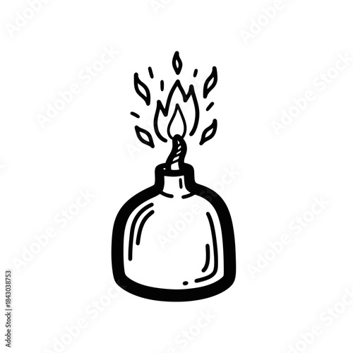 Simple black and white illustration of a Molotov cocktail.