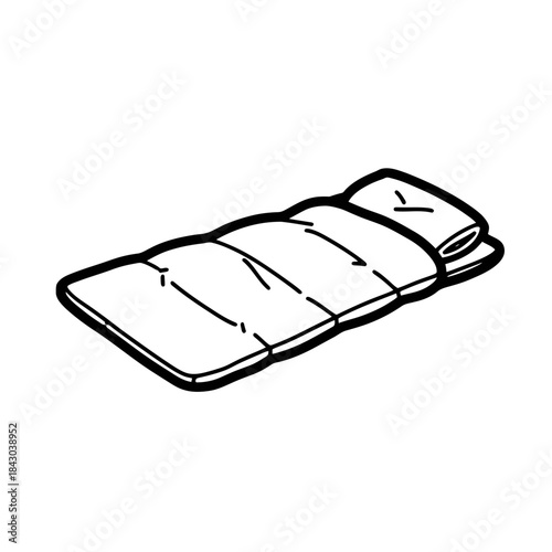 Simple black and white illustration of a neatly made bed with a folded duvet.