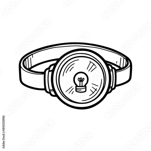 Simple black and white illustration of a smartwatch with a lightbulb on its face.