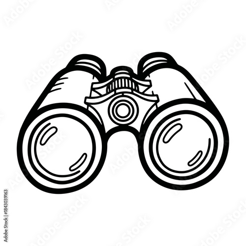 A simple black and white line art illustration of binoculars, perfect for design projects requiring a clear visual of observation or exploration.