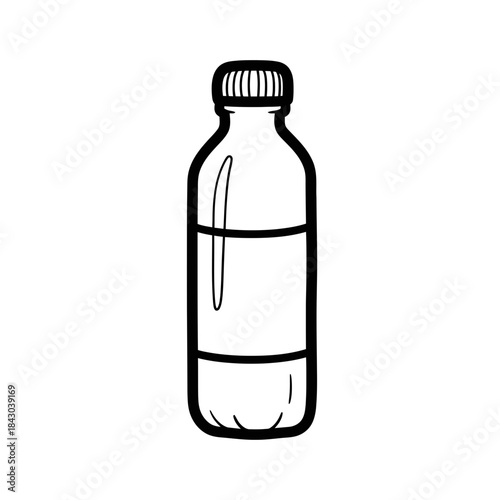 A simple black and white line art illustration of an empty plastic bottle with a screw cap, perfect for design elements or icons.