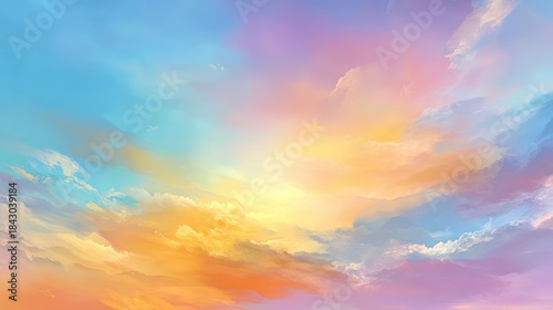 Vibrant pastel twilight sky with soft colorful clouds at sunset