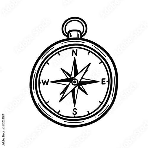 A classic hand-drawn sketch of a vintage compass with a detailed wind rose, perfectly illustrating themes of direction, exploration, and finding one's way.