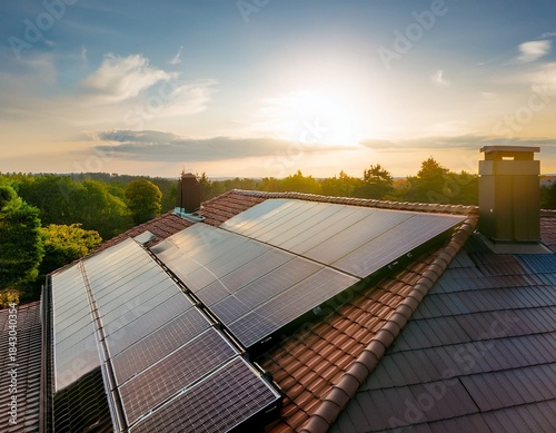 solardach auf einem haus solaranlage auf dem dach angebracht zur okostrom gewinnung