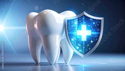 A vibrant image showcasing a luminous tooth next to a gleaming shield, symbolizing the crucial link between oral well-being and dental protection.