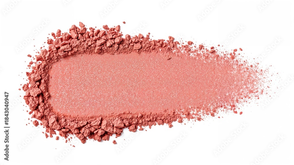 Fototapeta premium Crushed pink powder spread in a dynamic shape on white background.