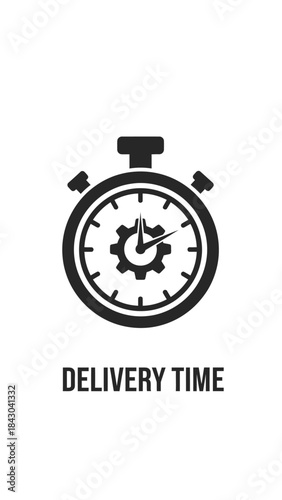 Stopwatch with Gear symbolizing efficient and prompt delivery service for businesses and customers, illustrating speed and timeliness