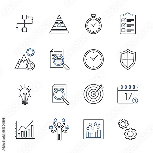 Business Strategy and Planning Icons Process, Analysis, and Time Management Tools