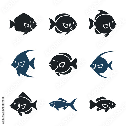 Fish Silhouette Icon Set Representing Marine Species