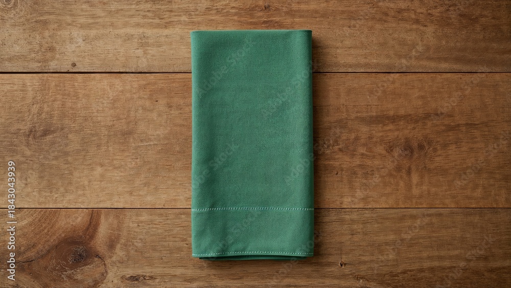 Fototapeta premium Green napkin on wooden surface