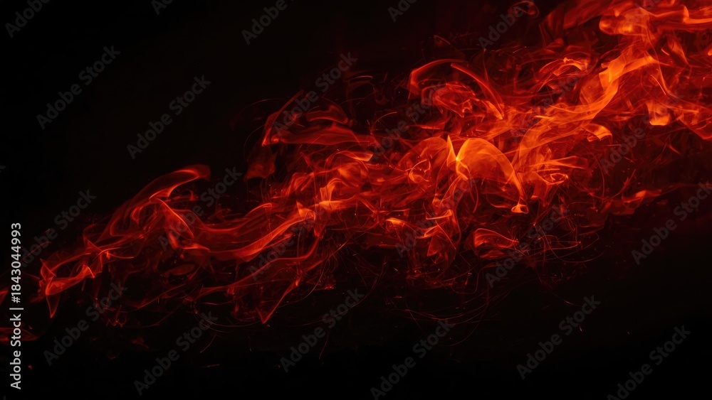 Fototapeta premium A vibrant display of fiery red flames and smoke against a dark background.