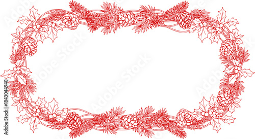 Christmas border with fir branches and pine cones on transparent background
