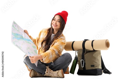 Female guide with map and b...