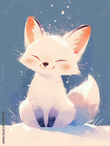 Charming hand-drawn fox illustration in soft pink and white tones for a romantic touch