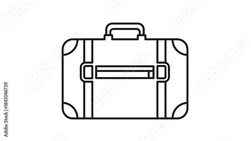 Simple black and white vector graphic of a vintage style suitcase, suitable for representing vacations, business trips, or general travel concepts in a modern and minimalist aesthetic