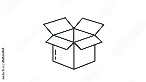 Open cardboard box icon vector illustration of a simple line art drawing of an open box for shipping and delivery purposes