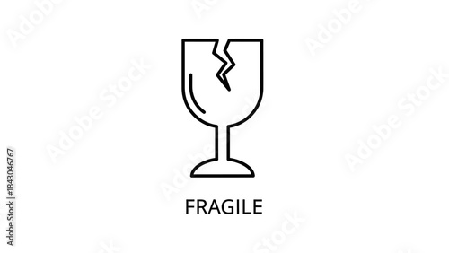Vector illustration of a delicate broken glass warning symbol, emphasizing the need for careful handling and protection during shipping or transport of fragile items