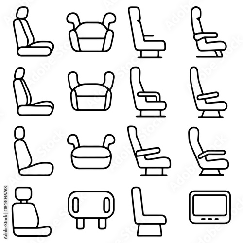 Automotive Seating Variety: Collection of car seat options presented in an easily-digestible format. Demonstrating various automotive seat types and configurations for different needs.