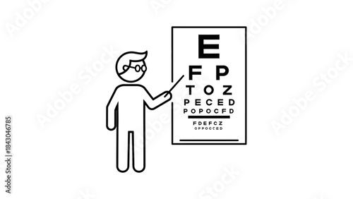 Eye Exam Chart Illustration A Person Points to an Eye Chart for Vision Test