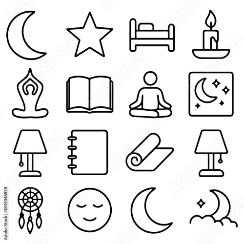 Embracing Tranquility: A collection of serene symbols representing peaceful rest and mindfulness, creating a visual symphony of relaxation and well-being.