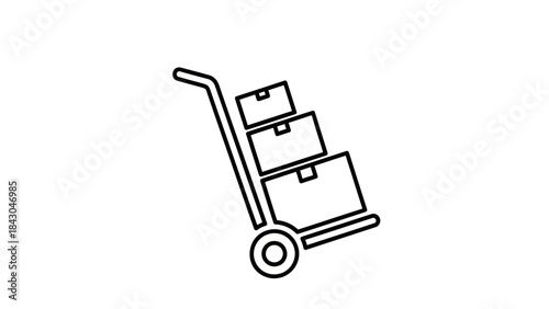Outline icon of a hand truck carrying stacked boxes, symbolizing efficient package delivery, freight transport, and seamless logistics operations for moving and industrial supply chains