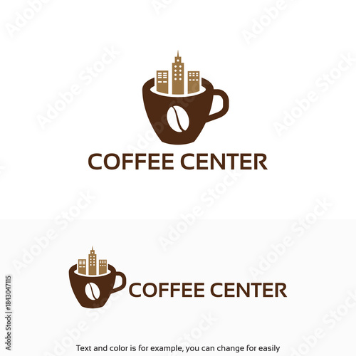 Coffee Center Logo Design with Cityscape Inside Cup.