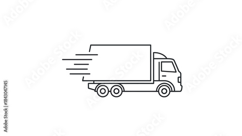 Fast Delivery Truck: An outlined image of a sleek delivery truck, speeding across a plain backdrop, with motion lines indicating its rapid transit
