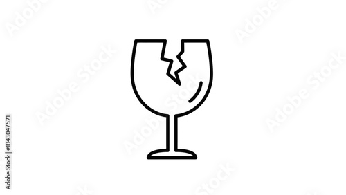Fragile Symbol: A minimalist depiction of a cracked glass, symbolizing delicacy, caution, and potential damage. A simple, yet impactful illustration.