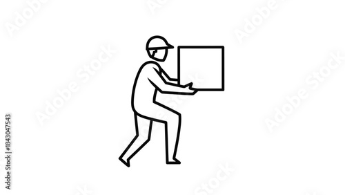 Delivery Service Illustration: A minimalist line drawing captures a delivery person carefully carrying a square box, embodying the essence of logistic.