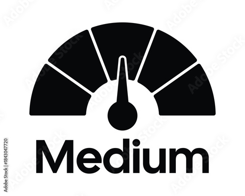 Medium Risk Gauge Icon – Centered Needle on Black and White Meter – High Quality Vectorial Stock Image