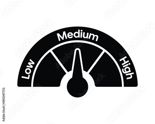 Medium Risk Gauge Icon – Semicircular Meter with Needle – High Quality Vectorial Stock Image