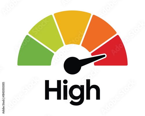 High Risk Gauge Icon – Red Five-Segment Meter with Needle – High Quality Vectorial Stock Image